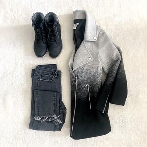Bar III Black & Grey Ombré Biker Coat